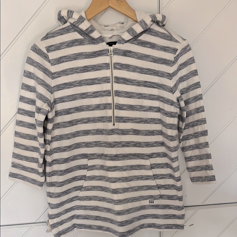 Tommy Hilfiger women’s medium Striped Grayish blue and White Hoodie